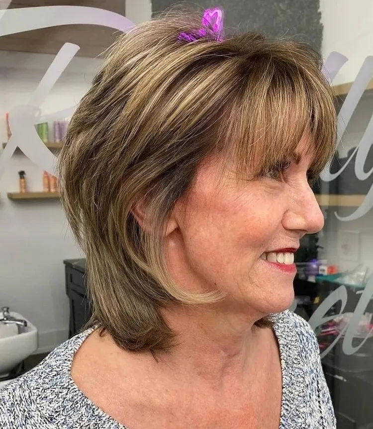 shaggy bob with bangs for women over 50