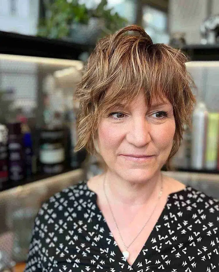 shaggy mullet bob with bangs for women over 50 haircut layers