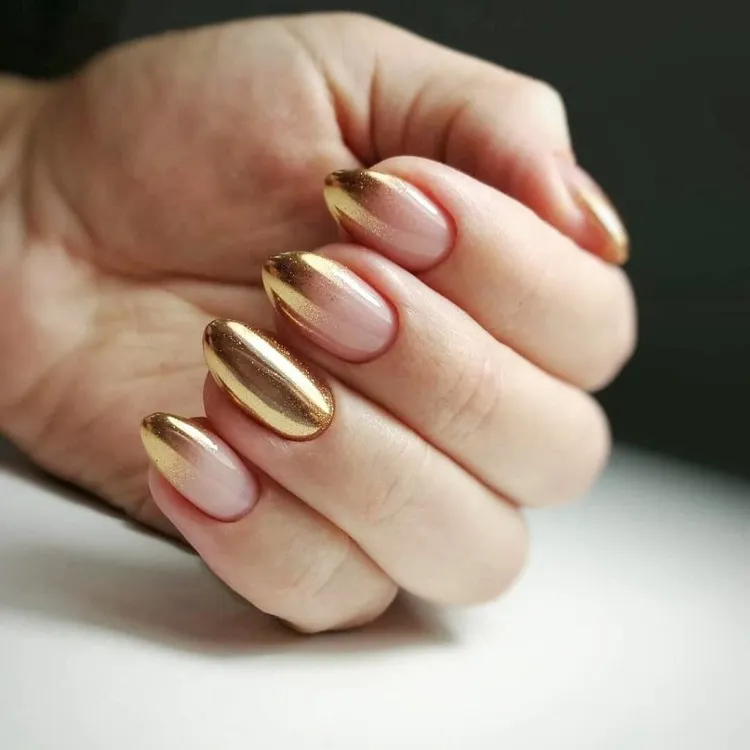 short almond nails gold chrome ombre french tips september manicure ideas 2023