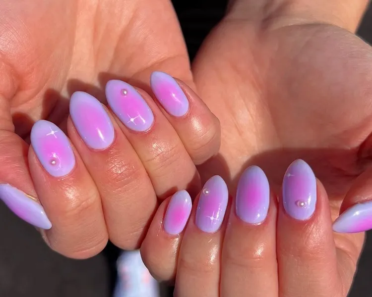 short purple aura nails 2023 cotton candy colors