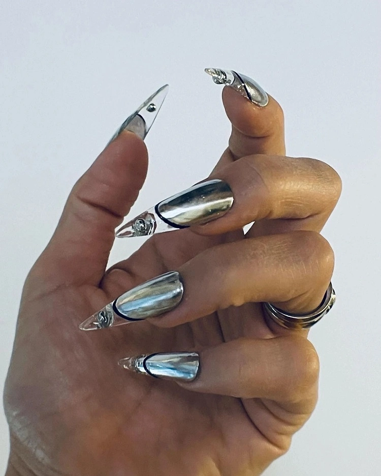 silver glass nails silver mirror nails