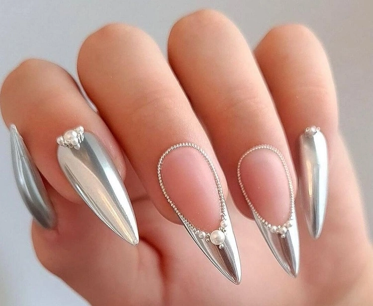 silver nails ideas pointy silver nails