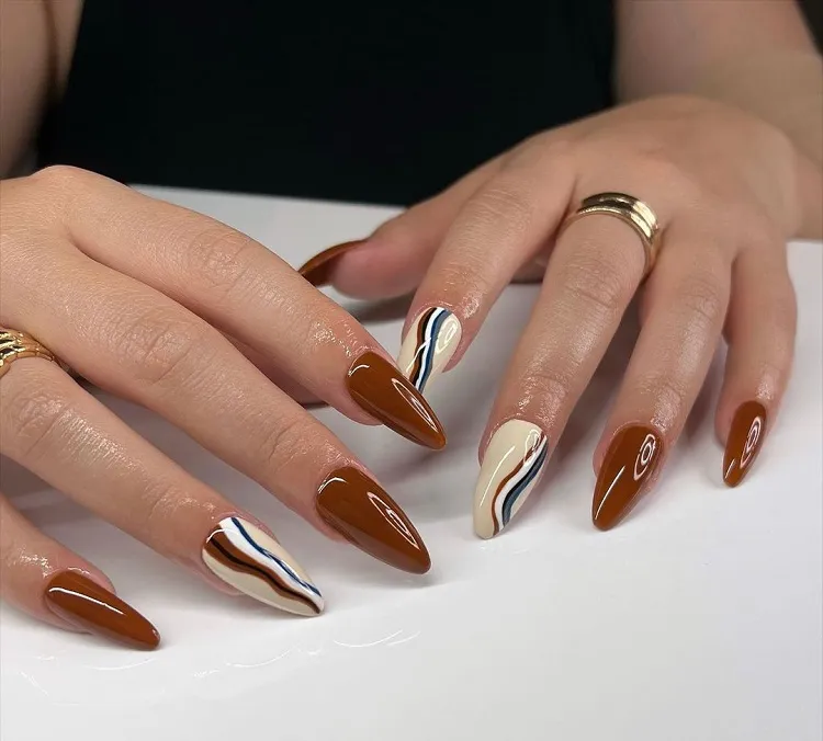 simple fall almond shaped nails 2023 brown