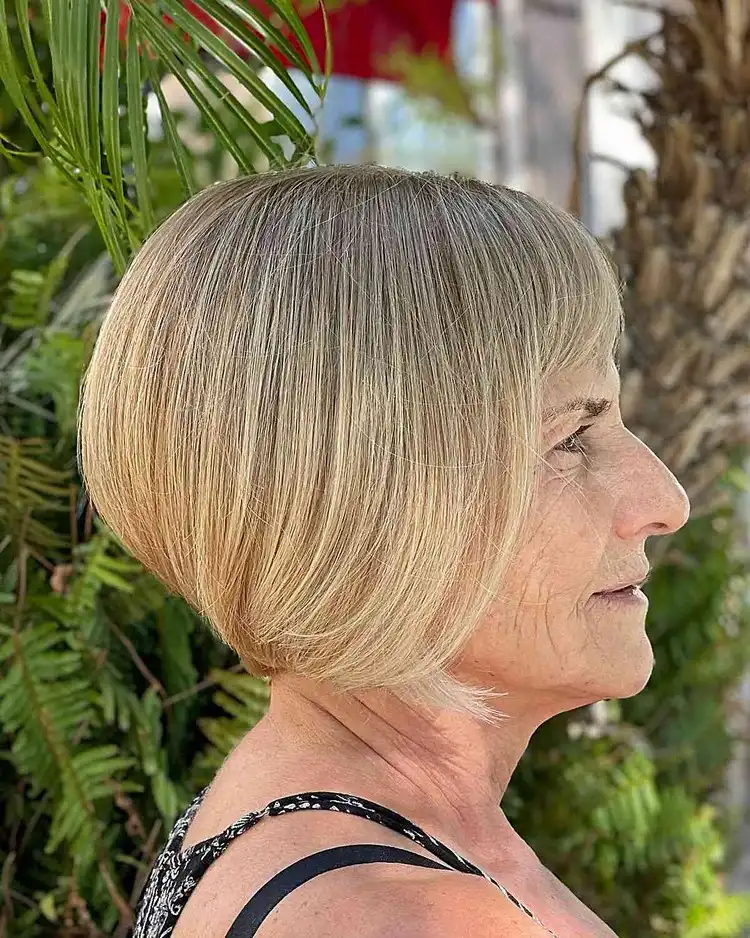 soft structured bob with bangs forwomen over 60