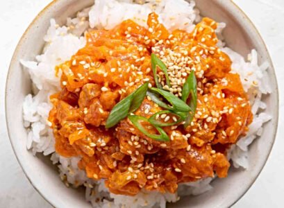 spicy tuna rice bowl recipe two servings simple asian dish