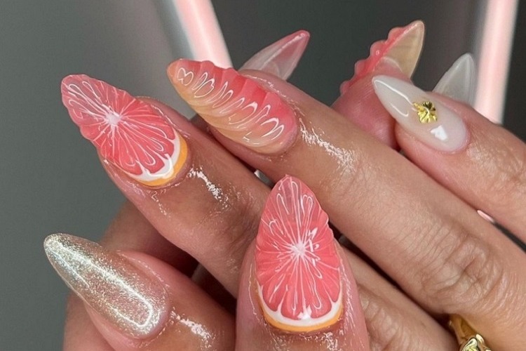 summer 3d nails ideas pink color trends manicure almond shape