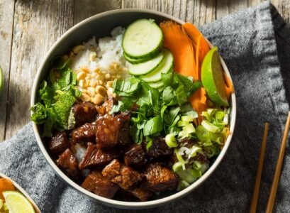 homemade thai beef and rice bowl
