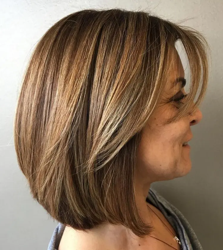 toffee hair color with babylights for women over 50 easy to maintain