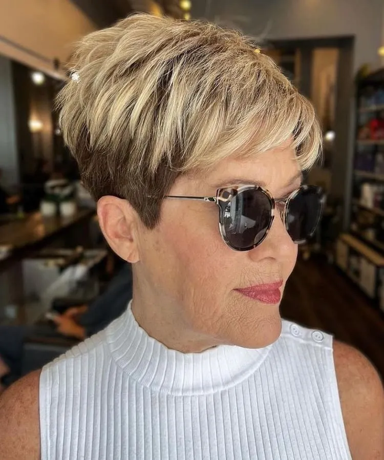 undercut pixie haircut with highlights pixie cuts for older women