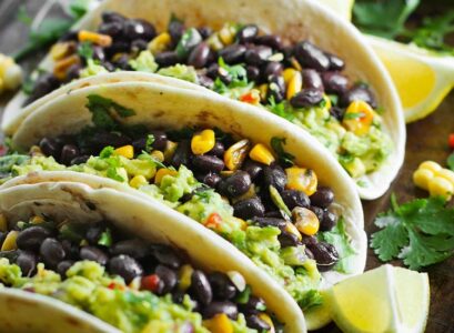 vegan tacos recipe 2023 with corn and beans salad healthy august dinner 2023
