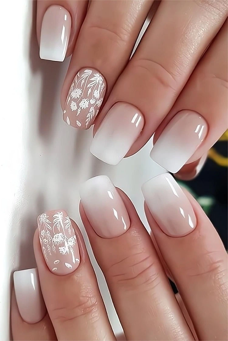 white ombre wedding nails elegant ombre bridal nails