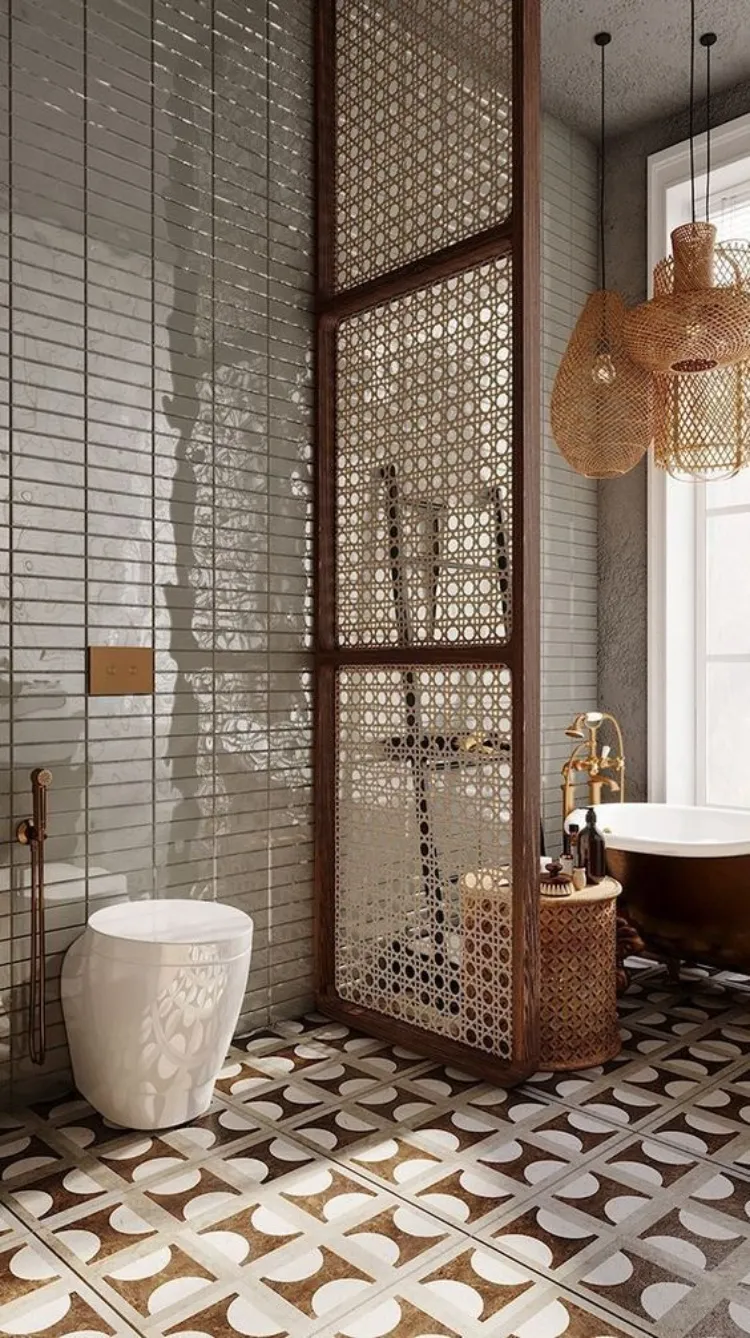 wooden hexagon rattan divider modern bathroom decoration ideas 2023