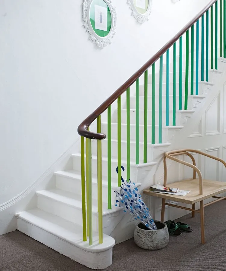 wooden railing ideas colored spindles