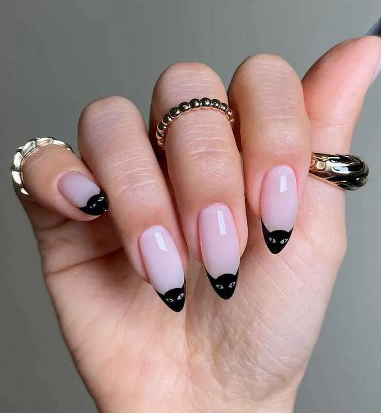 black cat french tips halloween nail art