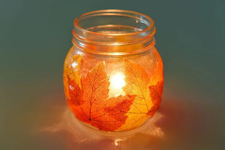 diy fall decoration tealight candle jar