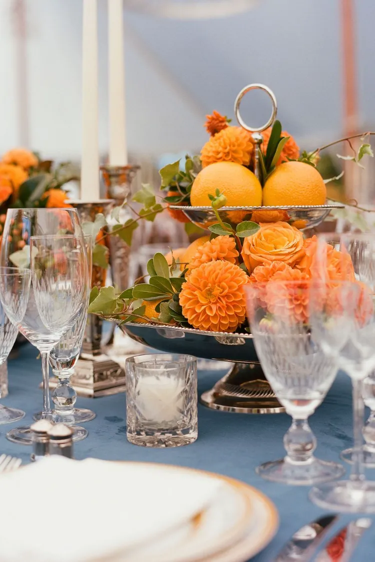diy fall table centerpiece dahlias oranges