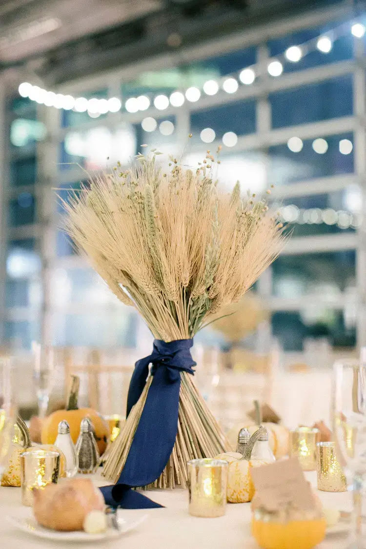 diy fall wedding table centerpiece wheat stalk bouquet