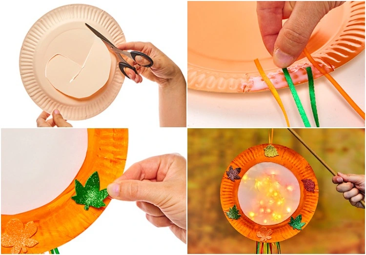 diy paper plate lantern easy fall crafts for kids