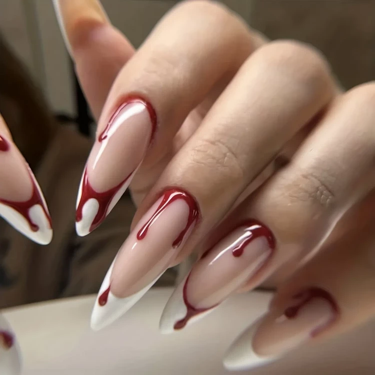 dripping blood nail art on french nails