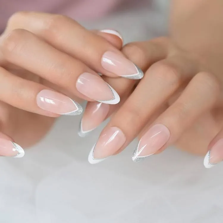 french manicure white and glitter v french tip nails