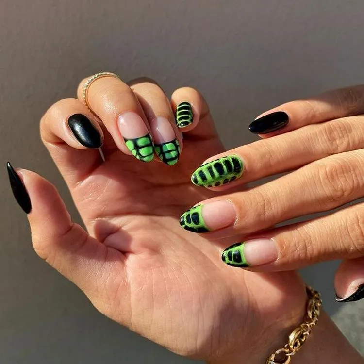 french tip halloween nails black and green