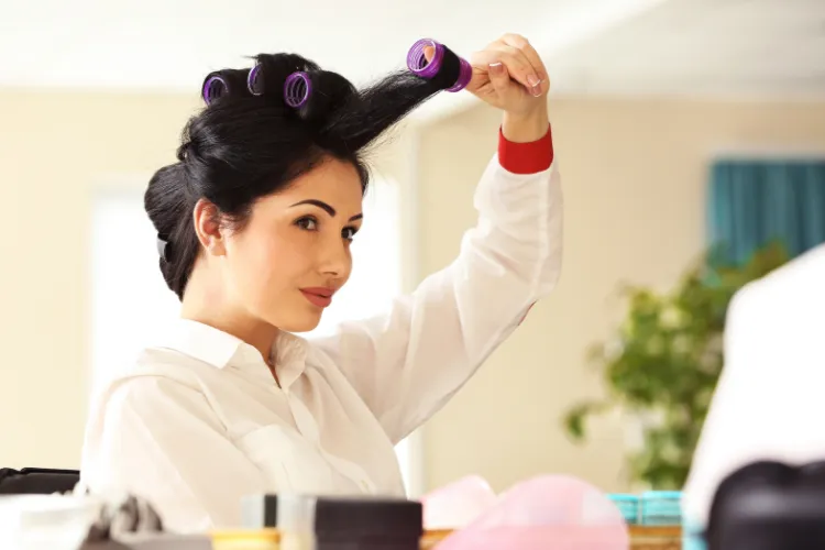 how to style curtain bangs for fine hair without heat with velcro rollers