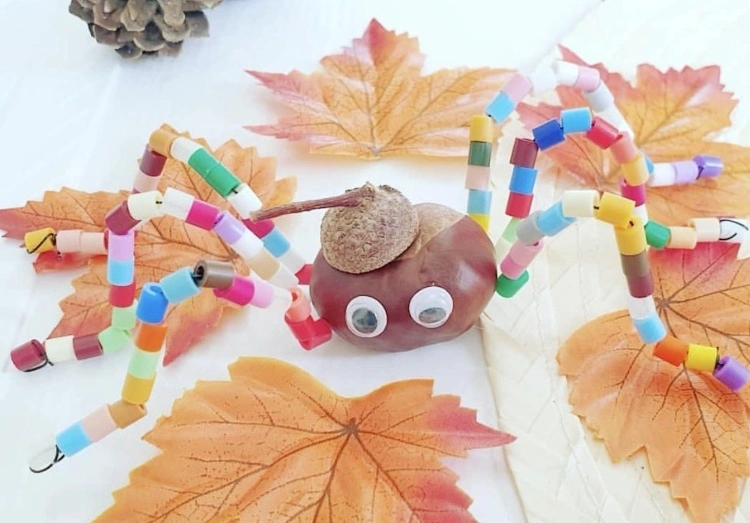 how to make a spider from acorns chestnuts and straw