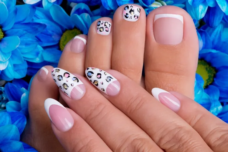 leopard print mani pedi nail art beautiful mathcing french manicure padicure art design