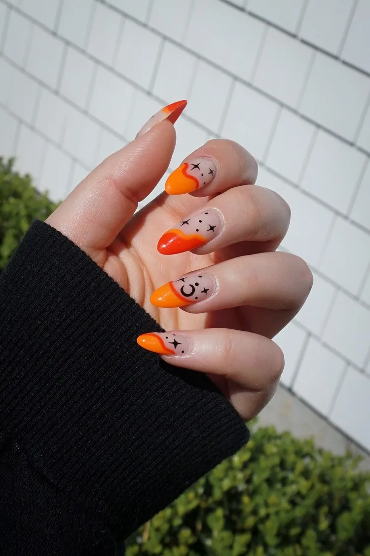 orange french manicure halloween nails 2023 ideas