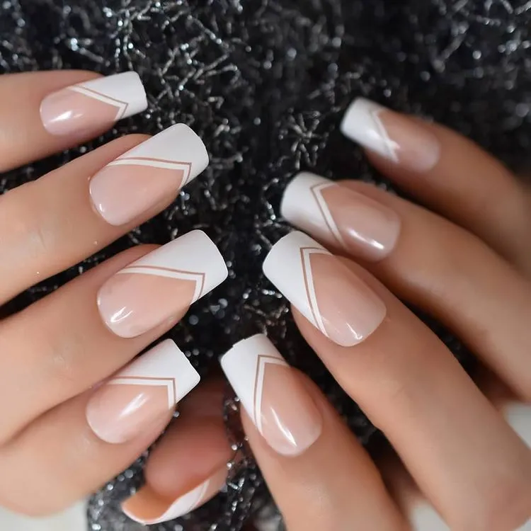 white geometric nail art french manicure