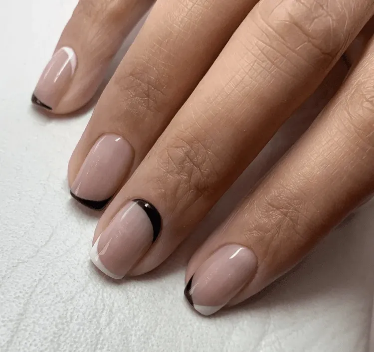 abstract minimalist black white french manicure design fall 2023