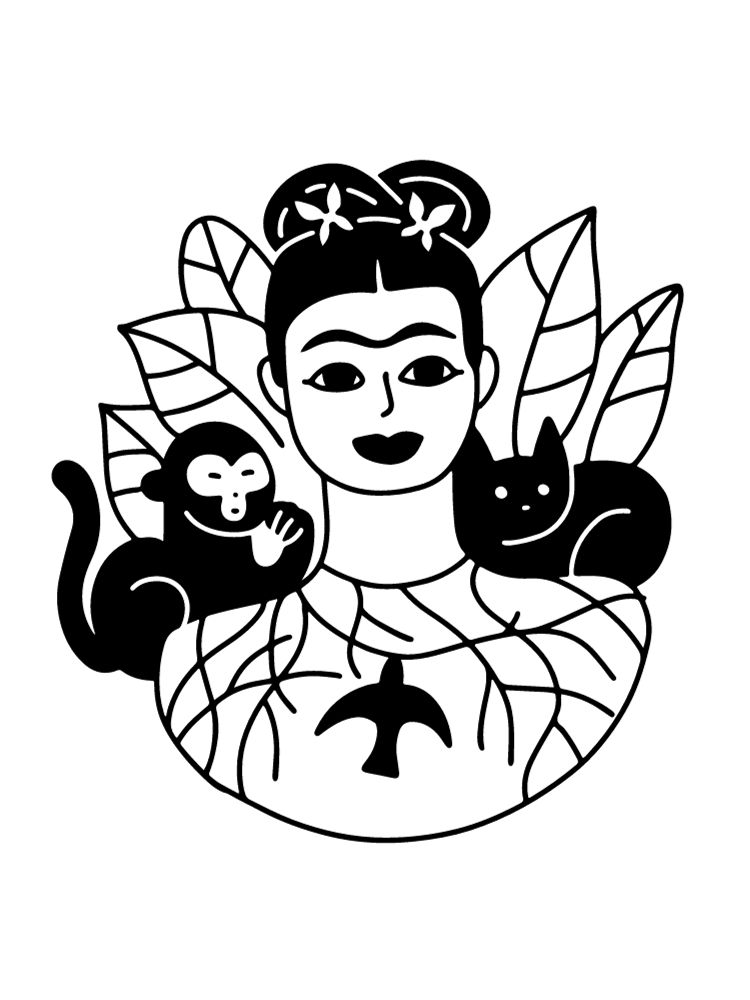 abstract simple frida kahlo coloring page preschool student hispanic heritage month