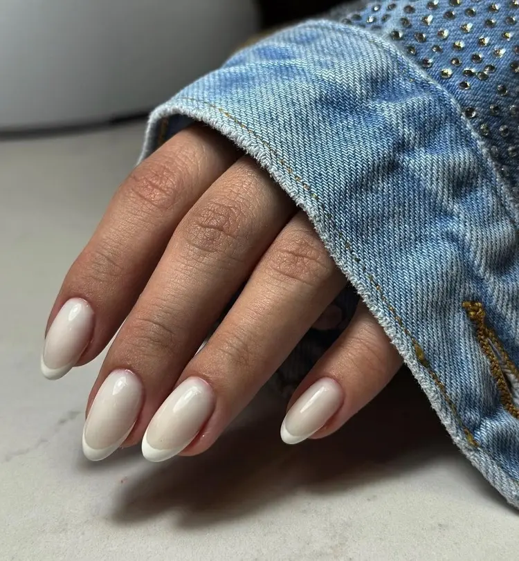 almond shaped milky french manicure muted nails