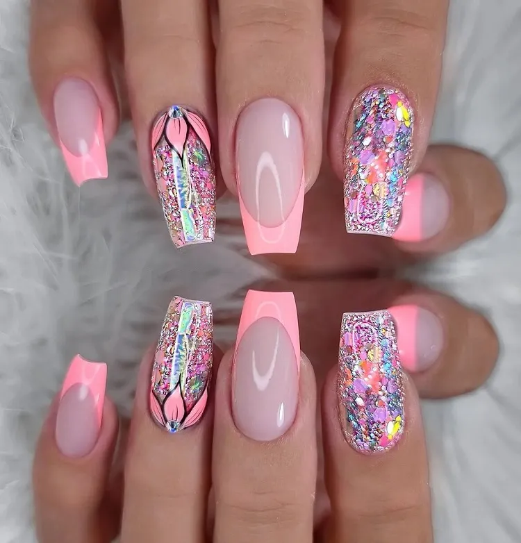 amazing pink glitter french manicure