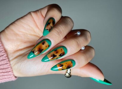 animal print fall nails with green and brown