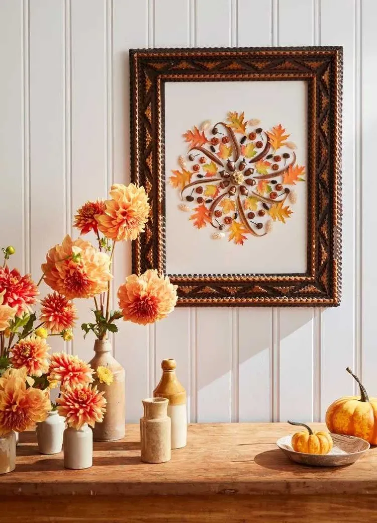 Autumnal Motifs On The Wall Picture And Seasonal Flowers As Autumn Decoration 2023 For Living Rooms In Rustic Look.webp