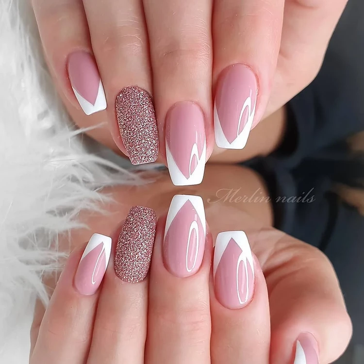 awesome v french tip nails in white
