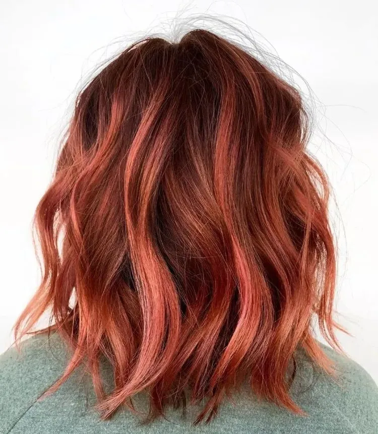 balayage red copper dark light mahogany cherry honey venetian trendy cut hairstyle woman short long hair