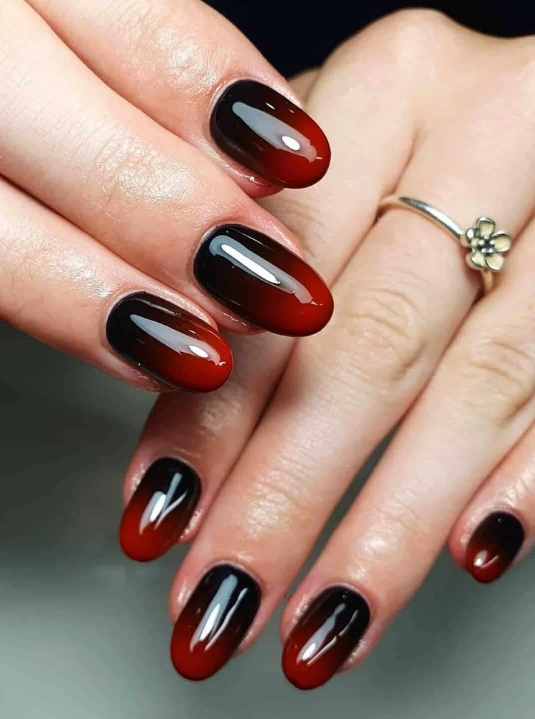black and red fall ombre nails