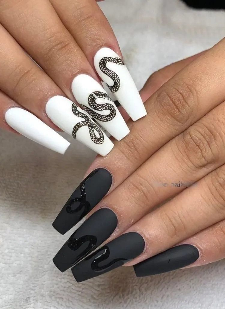 black and white october nails ideas