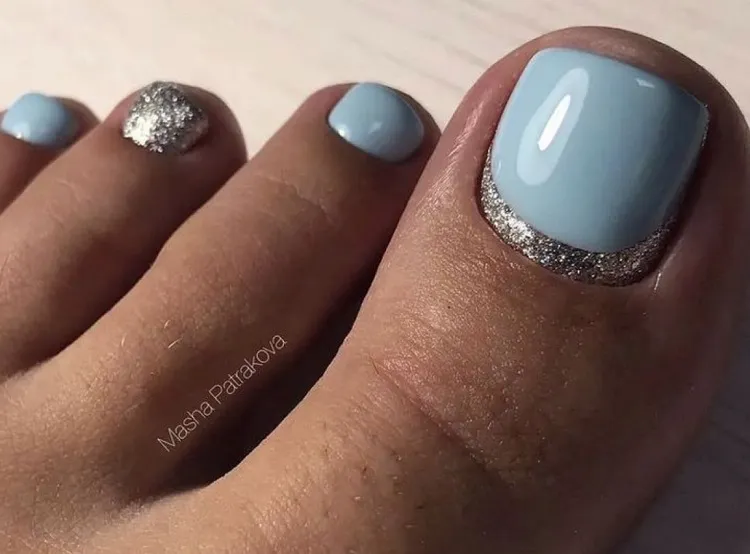 blue reverse fall french pedicure 2023