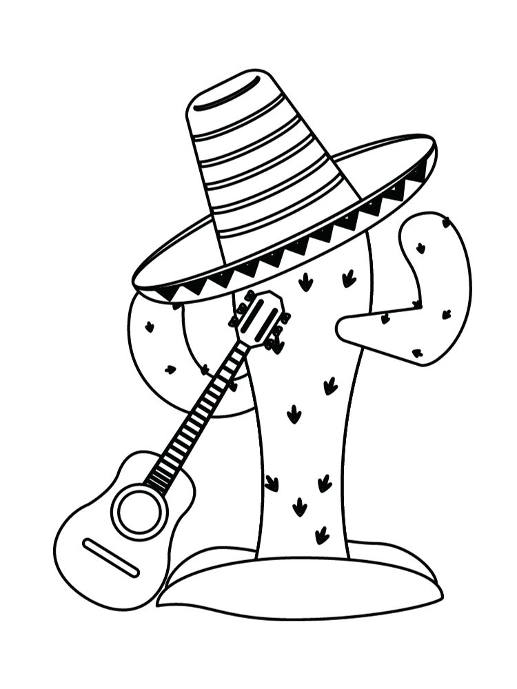 cacti sombrero guitar easy preschool hispanic heritage month coloring page