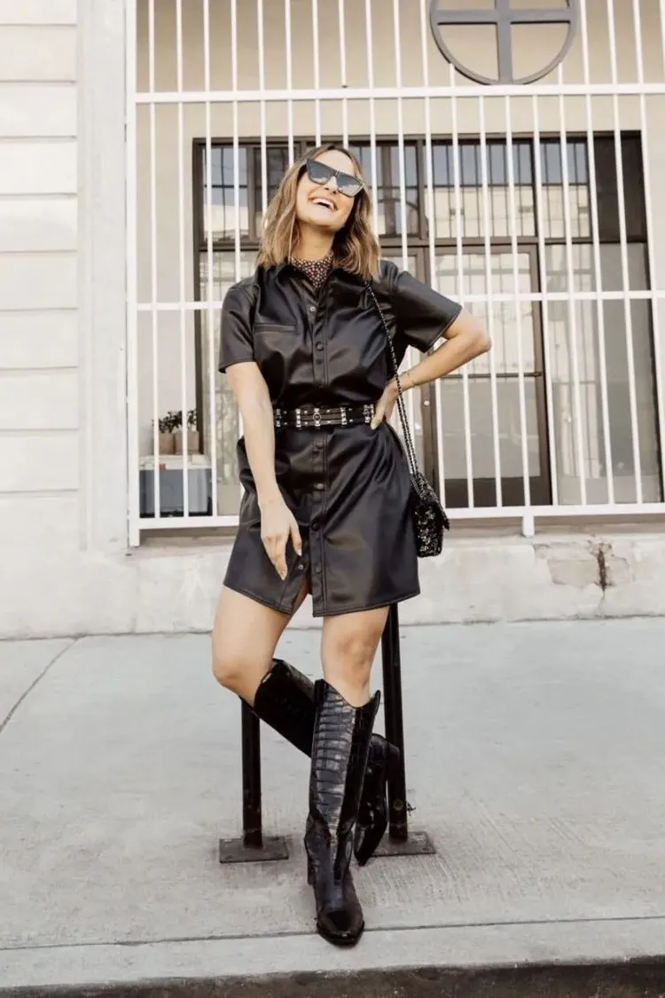 chic and trendy evening dress short dress in black leather fashion trends autumn winter 2023 2024