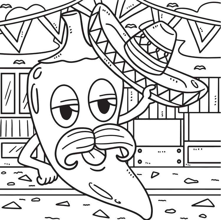 chili pepper with moustache sombrero kids coloring page hispanic heritage month
