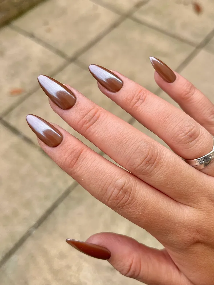 chocolate brown glazed nails october manicre idea trends