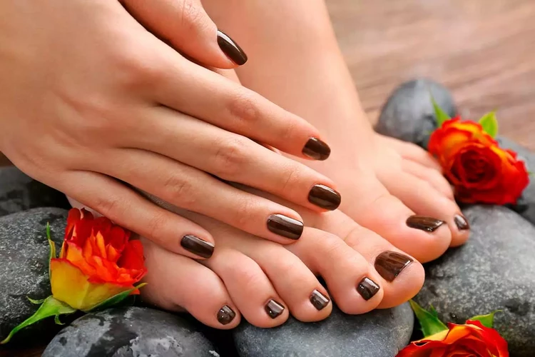 chocolate brown mani pedi for fall