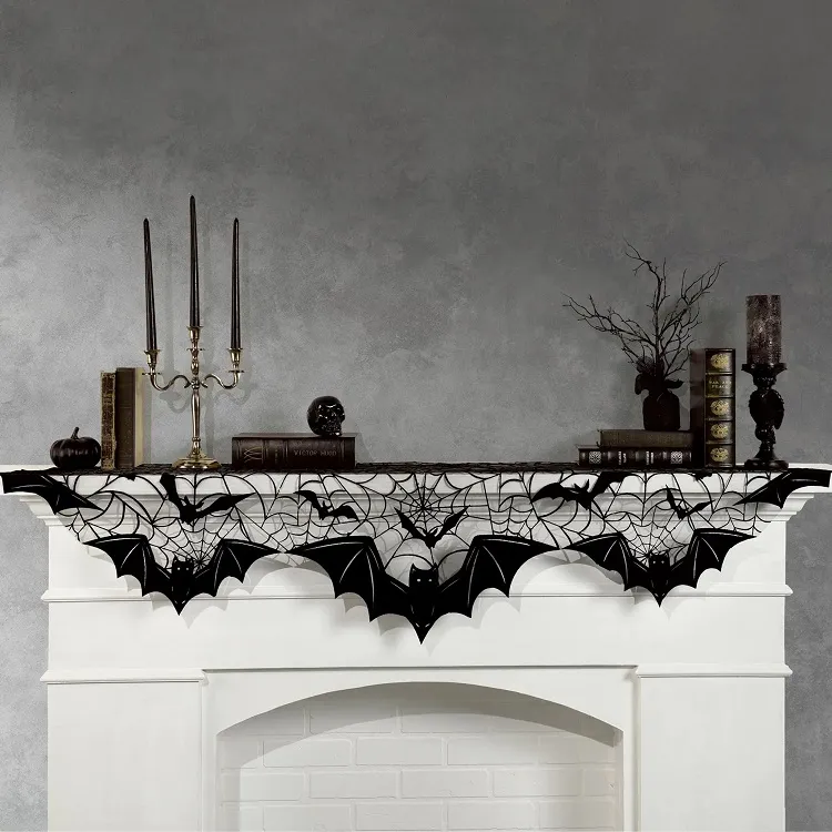 classic black white mantle scarf fireplace halloween decoration 2023