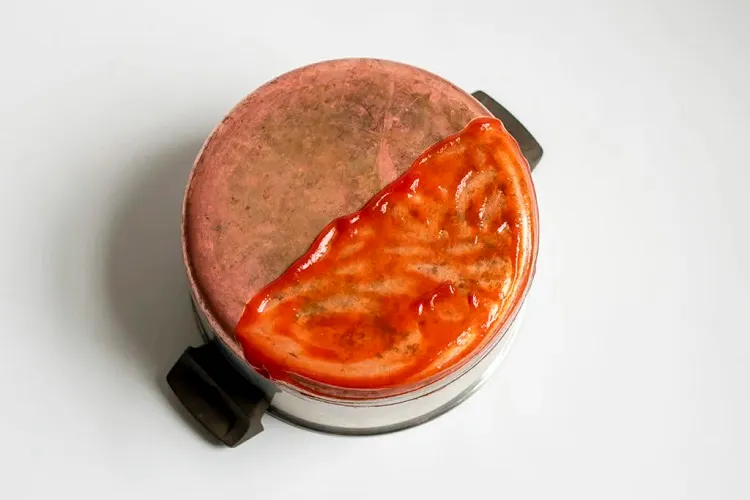cleaning burnt copper pan tomato paste ketchup hack