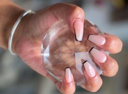 coffin micro french tip nails baby manicure