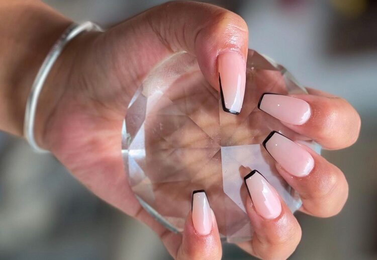 coffin micro french tip nails baby manicure